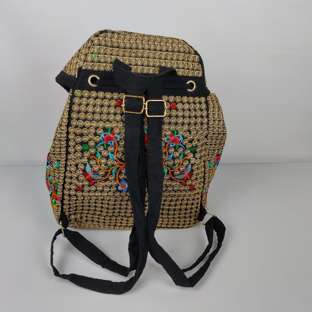 Embroidered mexican floral multicolor handmade‎ bagpack 100% mexican art new - Picture 7 of 11
